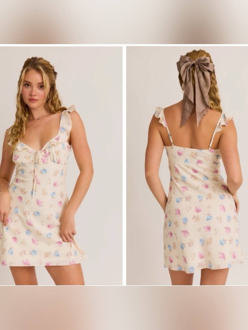 LE LIS Floral Mini Dress  Cottagecore  Coquette Style SIZE L - Picture 4 of 11